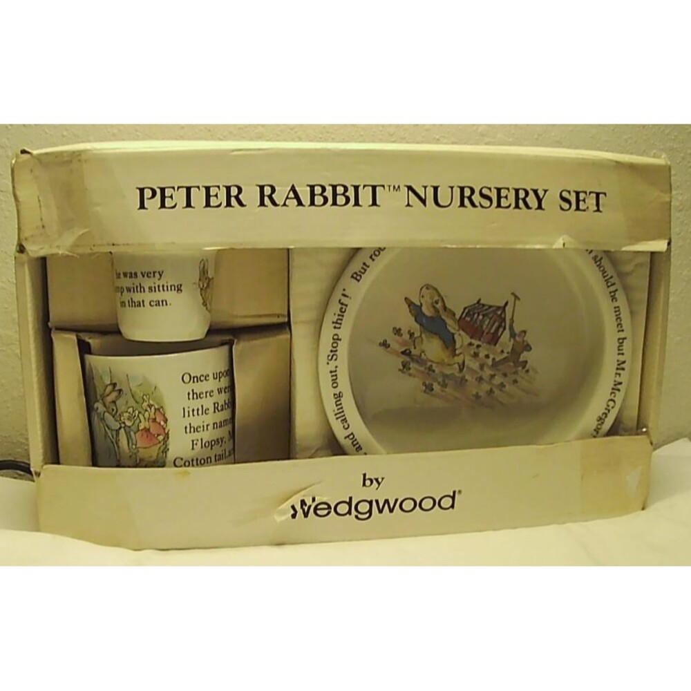 Vintage Wedgwood PETER RABBIT 4 Piece Nursery Set Beatrix Potter-England w/Box